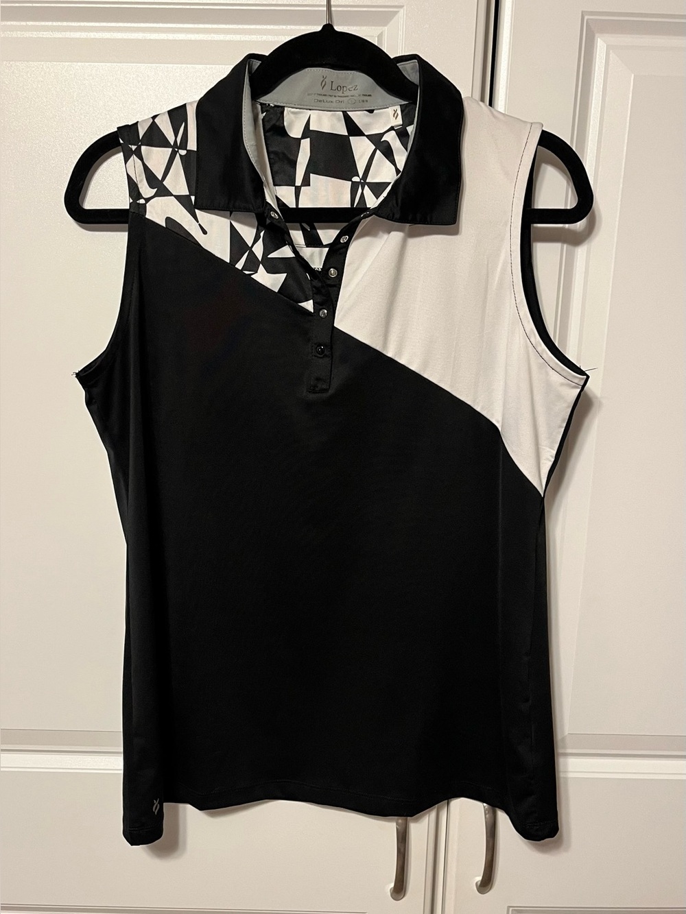 Black & White Sleeveless Polo golf shirt sleeve Top - Lopez size L